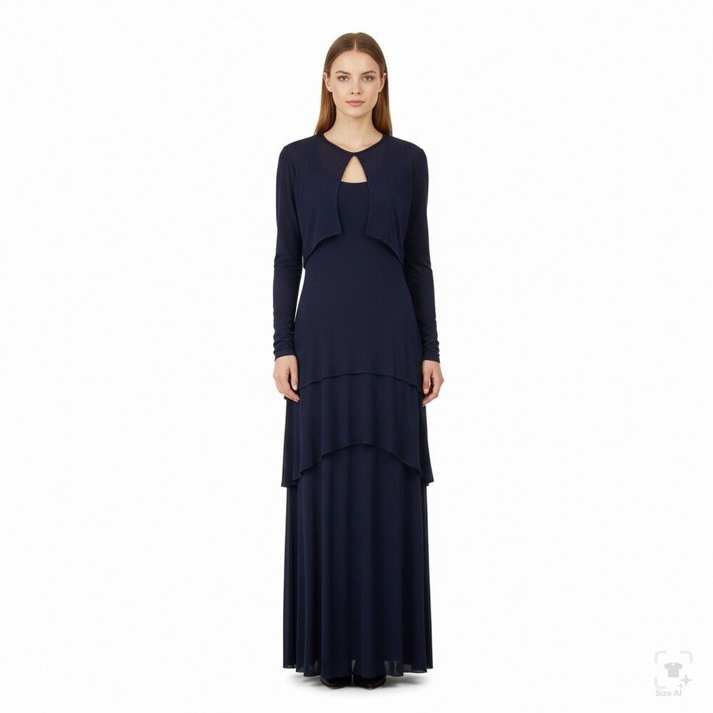 Frivole Womens Navy Two-Piece Set With Long-Sleeve Jacket & Maxi Dress Size 6